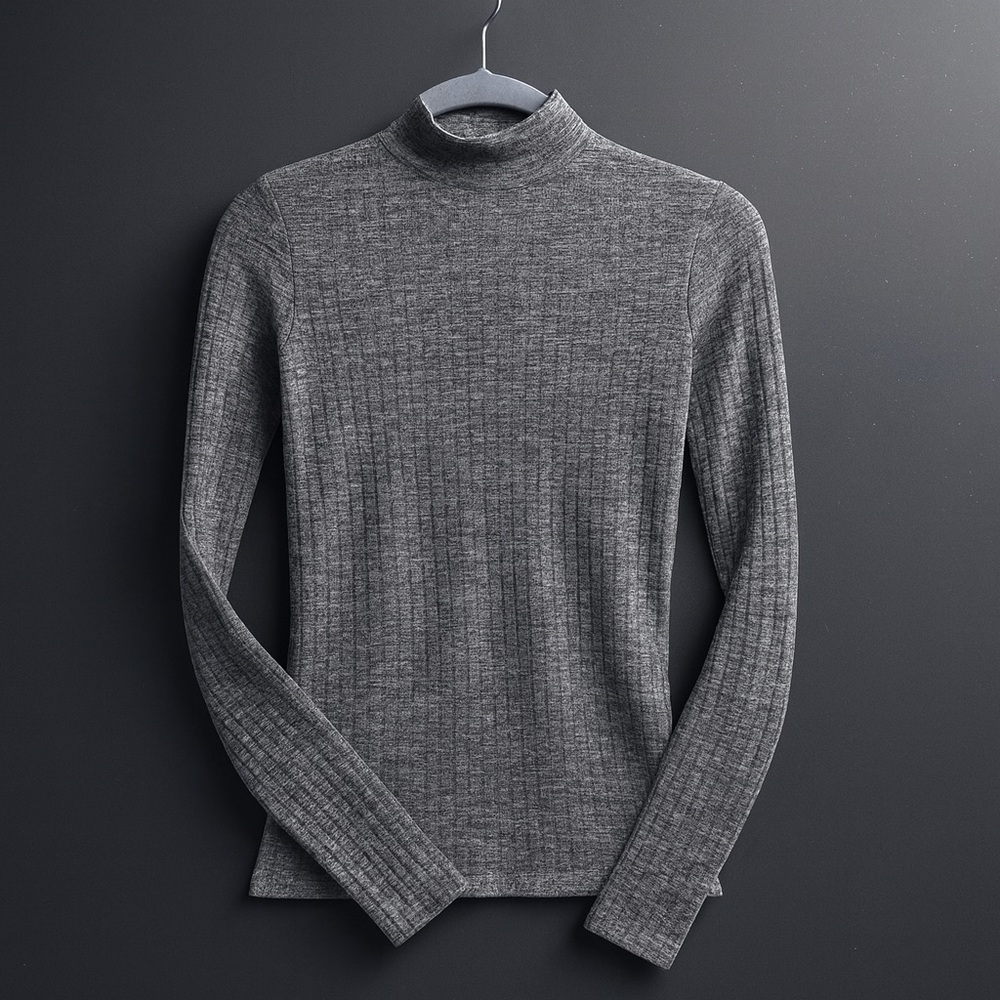 Topshop | Gray Ribbed Mock Neck Long Sleeve Top - Size US 4